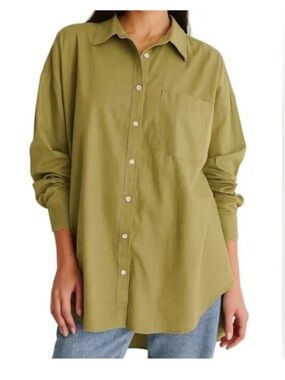 Maeve Anthropologie Bennett Oversized Button Up Tunic Shirt Green Women’s Small